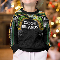 Custom Cook Islands Rugby League Kid Ugly Christmas Sweater Tatau Tribal Motifs-Black Color - Polynesian Pride