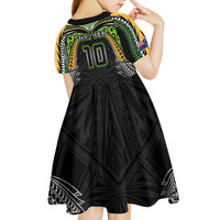 Custom Cook Islands Rugby League Kid Short Sleeve Dress Tatau Tribal Motifs-Black Color - Polynesian Pride