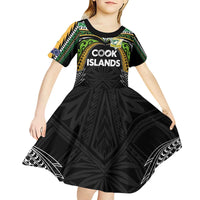 Custom Cook Islands Rugby League Kid Short Sleeve Dress Tatau Tribal Motifs-Black Color - Polynesian Pride