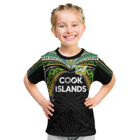 Custom Cook Islands Rugby League Kid T Shirt Tatau Tribal Motifs-Black Color - Polynesian Pride