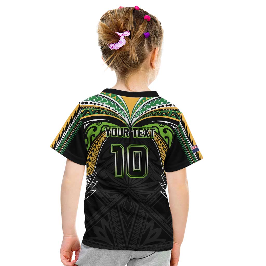 Custom Cook Islands Rugby League Kid T Shirt Tatau Tribal Motifs-Black Color - Polynesian Pride