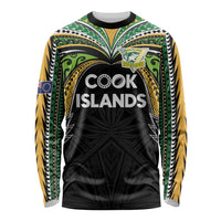 Custom Cook Islands Rugby League Long Sleeve Shirt Tatau Tribal Motifs-Black Color - Polynesian Pride