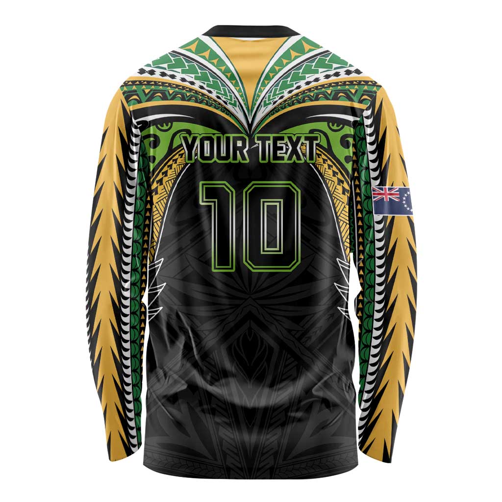 Custom Cook Islands Rugby League Long Sleeve Shirt Tatau Tribal Motifs-Black Color - Polynesian Pride