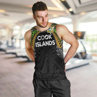 Custom Cook Islands Rugby League Men Tank Top Tatau Tribal Motifs-Black Color - Polynesian Pride