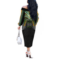 Custom Cook Islands Rugby League Off The Shoulder Long Sleeve Dress Tatau Tribal Motifs-Black Color - Polynesian Pride
