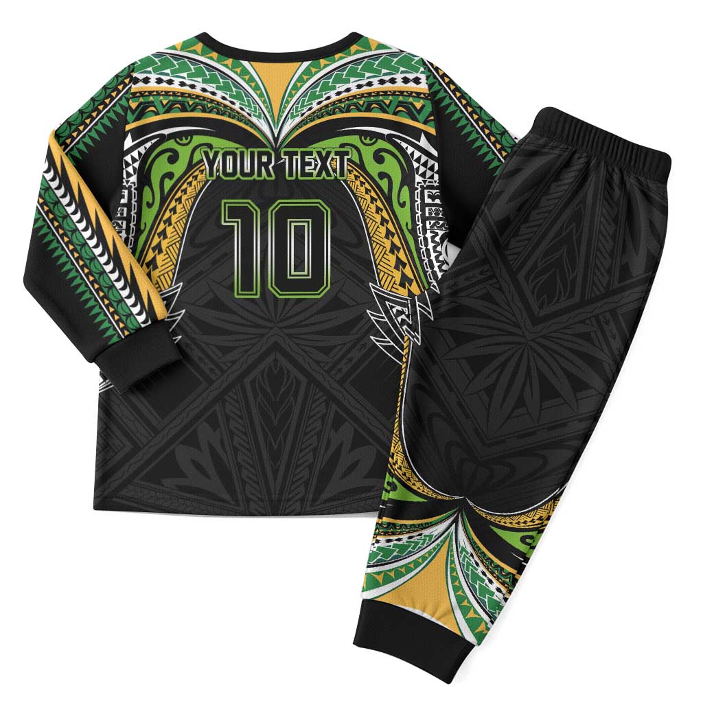 Custom Cook Islands Rugby League Christmas Pajama Set Tatau Tribal Motifs-Black Color - Polynesian Pride