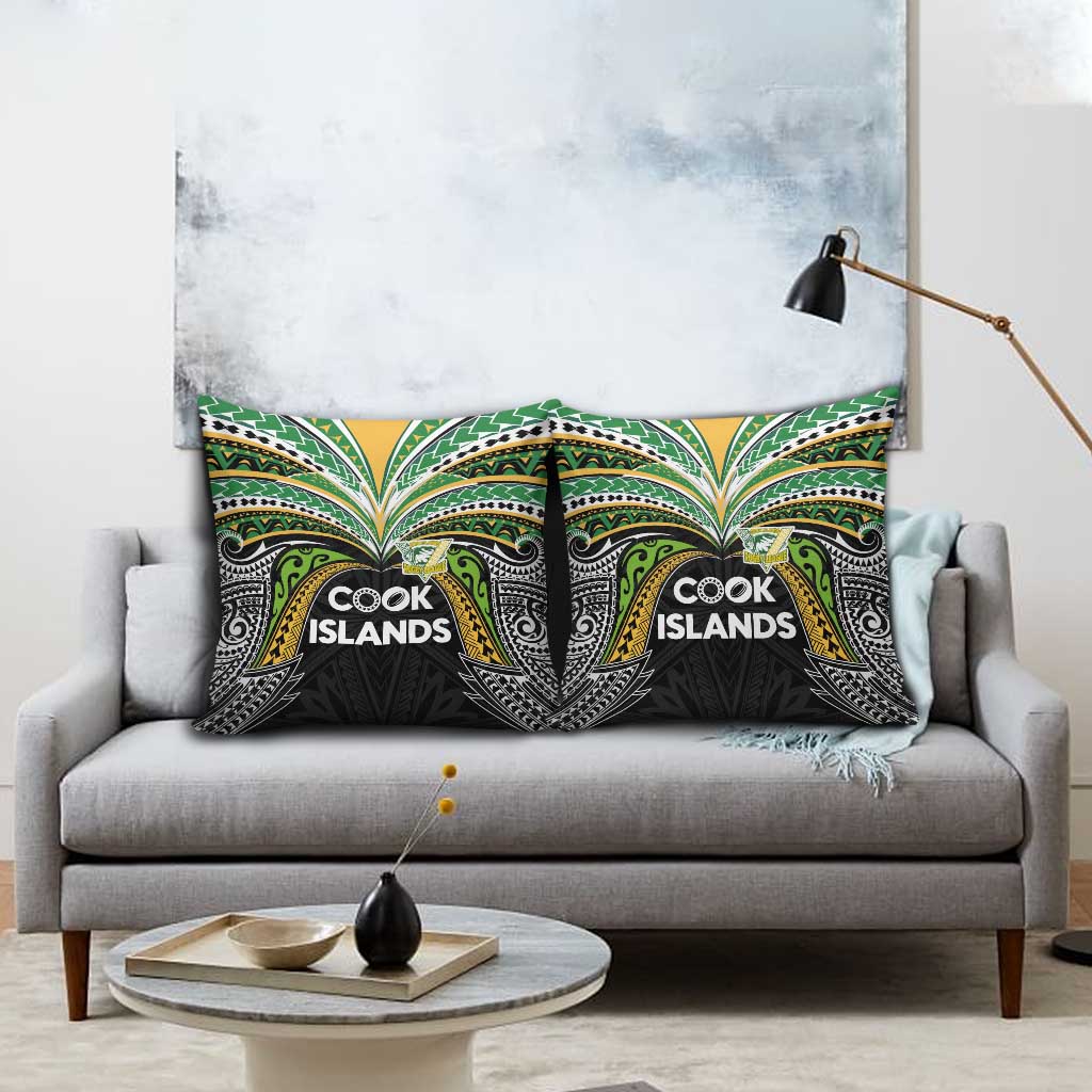 Cook Islands Rugby League Pillow Cover Tatau Tribal Motifs-Black Color - Polynesian Pride