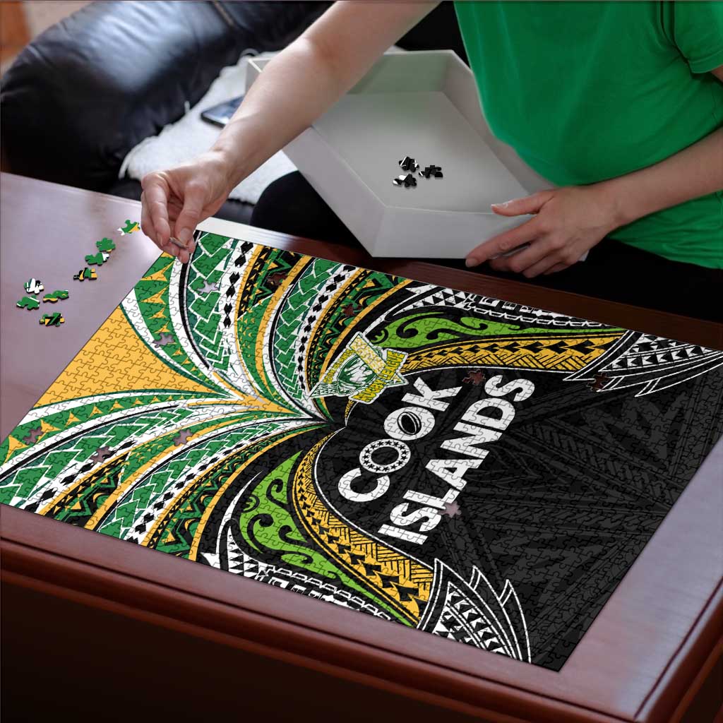 Cook Islands Rugby League Puzzle Tatau Tribal Motifs-Black Color - Polynesian Pride