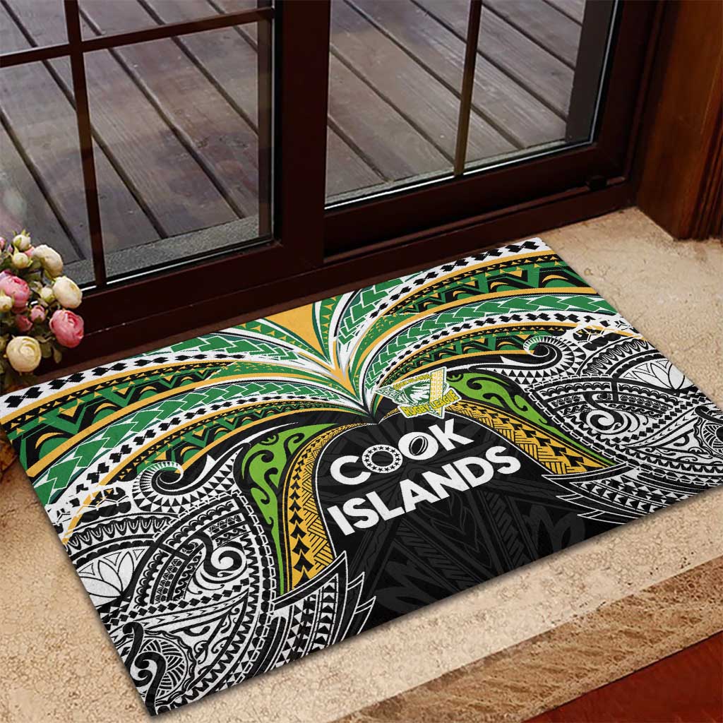 Cook Islands Rugby League Rubber Doormat Tatau Tribal Motifs-Black Color - Polynesian Pride