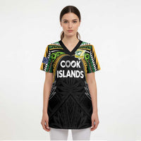 Custom Cook Islands Rugby League Scrub Top Tatau Tribal Motifs-Black Color - Polynesian Pride