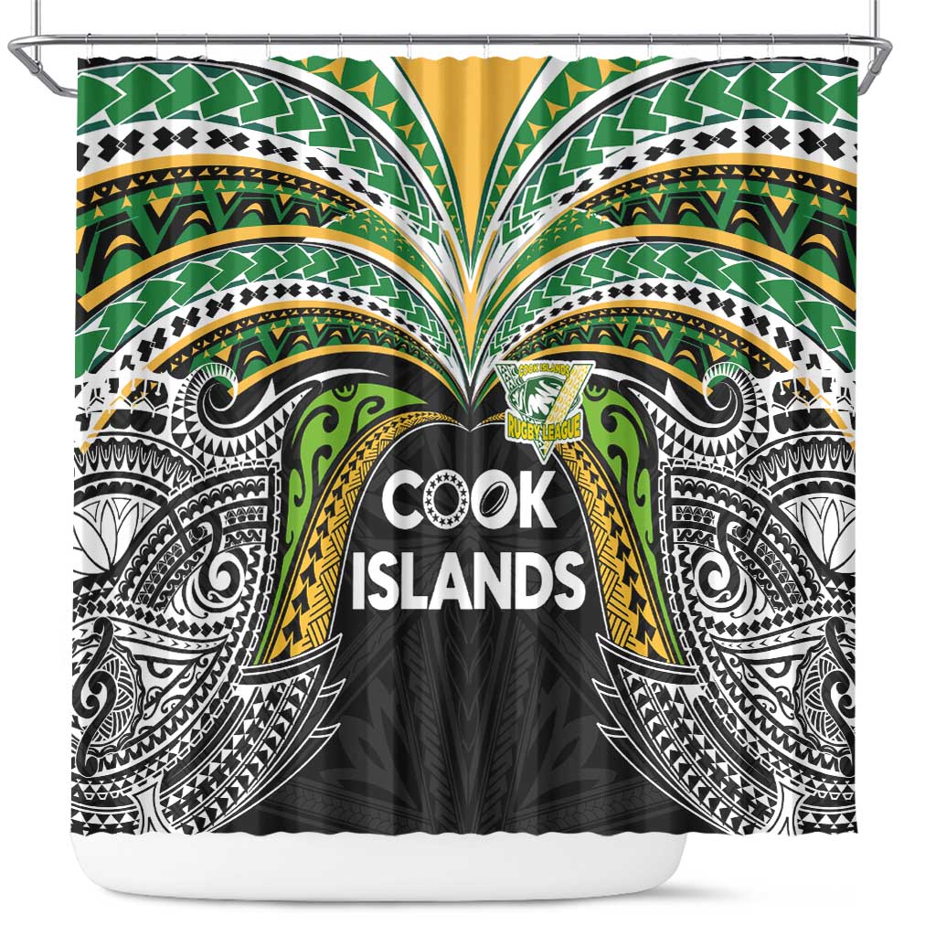 Cook Islands Rugby League Shower Curtain Tatau Tribal Motifs-Black Color - Polynesian Pride