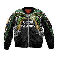 Custom Cook Islands Rugby League Sleeve Zip Bomber Jacket Tatau Tribal Motifs-Black Color - Polynesian Pride