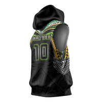 Custom Cook Islands Rugby League Sleeveless Hoodie Tatau Tribal Motifs-Black Color - Polynesian Pride