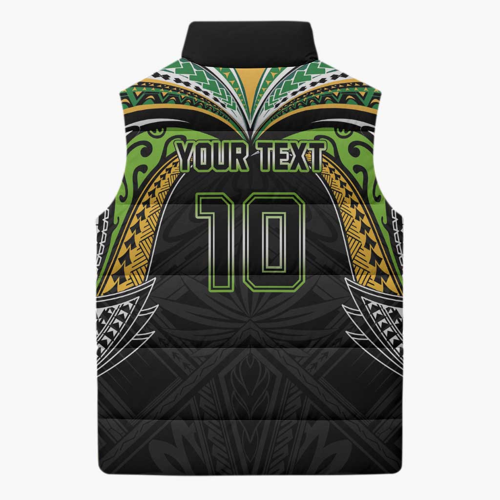 Custom Cook Islands Rugby League Sleeveless Puffer Jacket Tatau Tribal Motifs-Black Color - Polynesian Pride