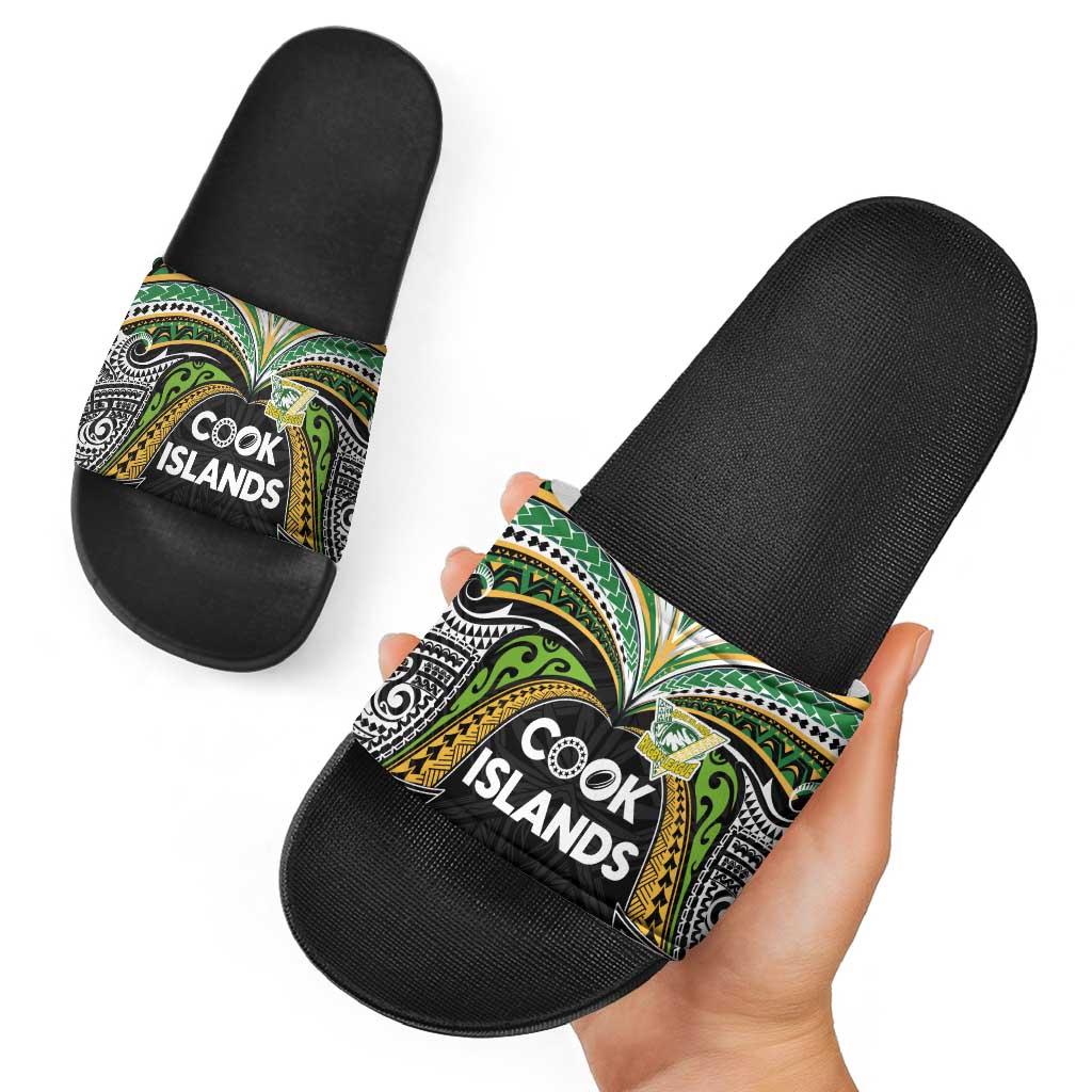 Cook Islands Rugby League Slide Sandals Tatau Tribal Motifs-Black Color - Polynesian Pride