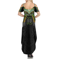 Custom Cook Islands Rugby League Summer Maxi Dress Tatau Tribal Motifs-Black Color - Polynesian Pride