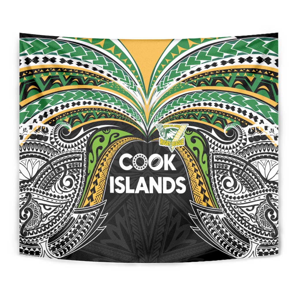 Cook Islands Rugby League Tapestry Tatau Tribal Motifs-Black Color - Polynesian Pride