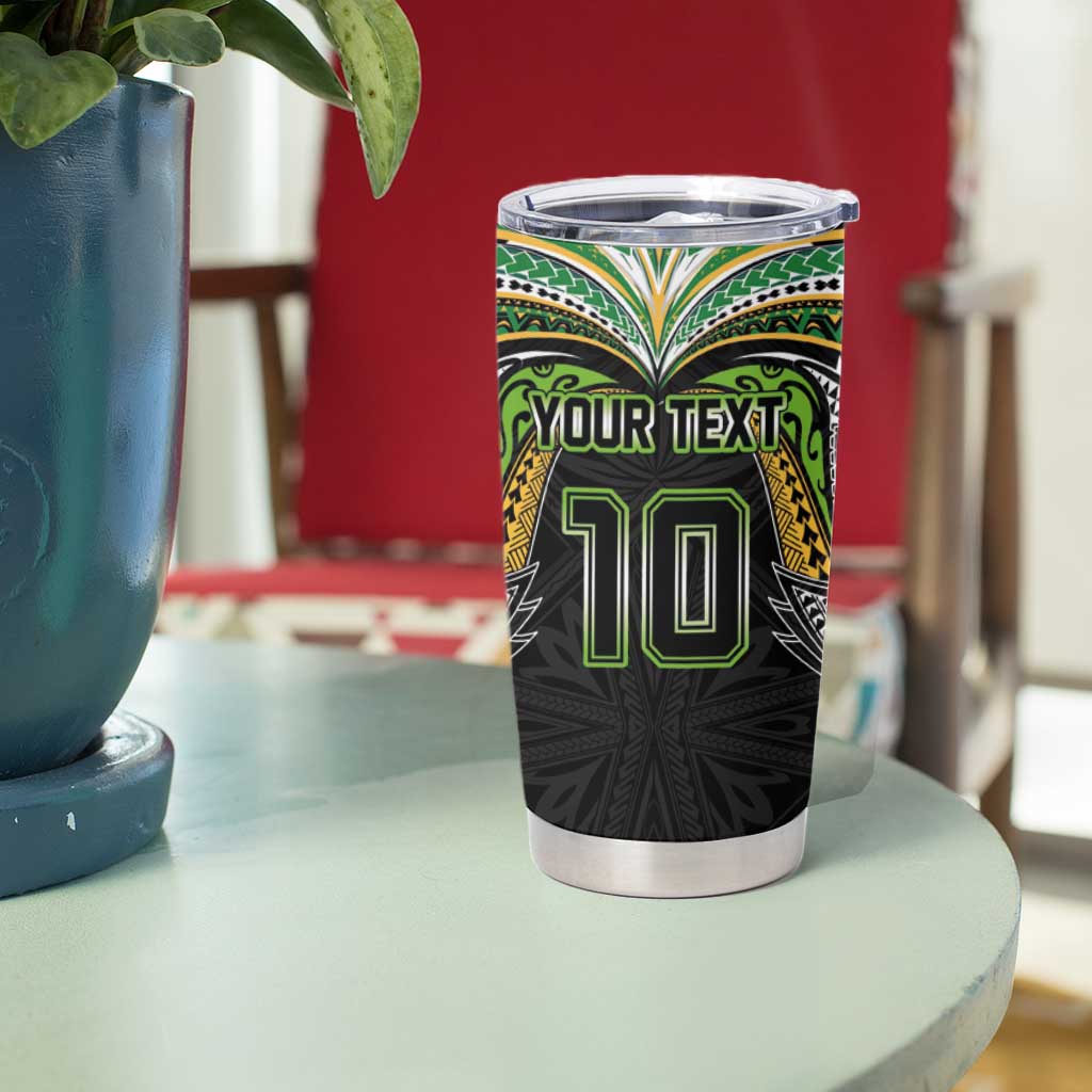 Custom Cook Islands Rugby League Tumbler Cup Tatau Tribal Motifs-Black Color - Polynesian Pride