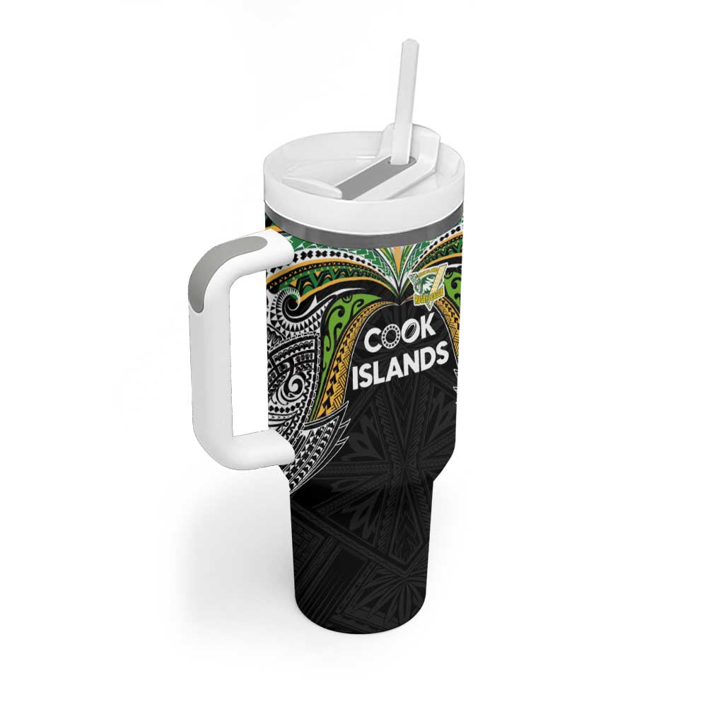 Custom Cook Islands Rugby League Tumbler With Handle Tatau Tribal Motifs-Black Color - Polynesian Pride