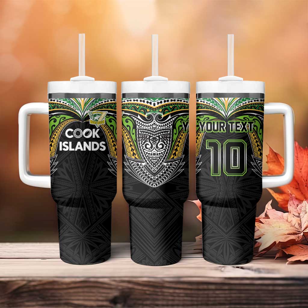 Custom Cook Islands Rugby League Tumbler With Handle Tatau Tribal Motifs-Black Color - Polynesian Pride