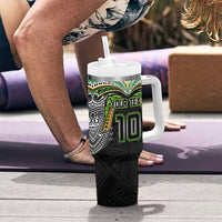 Custom Cook Islands Rugby League Tumbler With Handle Tatau Tribal Motifs-Black Color - Polynesian Pride