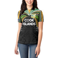 Custom Cook Islands Rugby League Women Polo Shirt Tatau Tribal Motifs-Black Color - Polynesian Pride