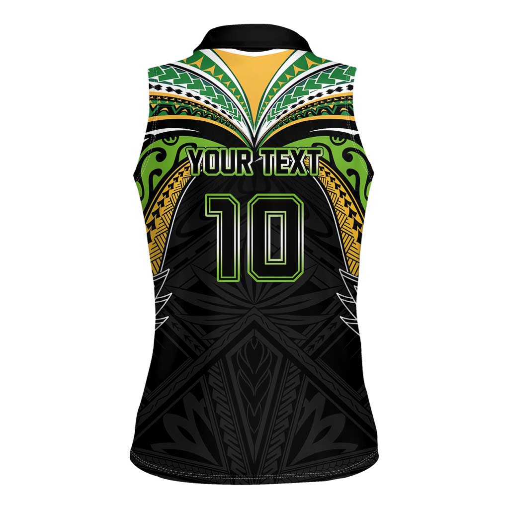 Custom Cook Islands Rugby League Women Sleeveless Polo Shirt Tatau Tribal Motifs-Black Color - Polynesian Pride