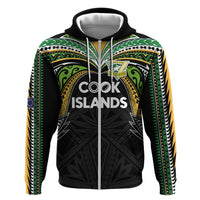 Custom Cook Islands Rugby League Zip Hoodie Tatau Tribal Motifs-Black Color - Polynesian Pride