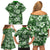 Hawaiian Quilt Pattern Family Matching Off Shoulder Short Dress and Hawaiian Shirt Hibiscus and Tribal Element Vintage Green Vibe LT03 - Polynesian Pride