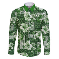 Hawaiian Quilt Pattern Family Matching Short Sleeve Bodycon Dress and Hawaiian Shirt Hibiscus and Tribal Element Vintage Green Vibe LT03 Dad's Shirt - Long Sleeve Green - Polynesian Pride
