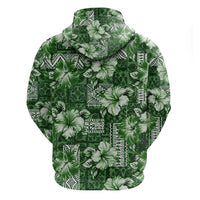 Hawaiian Quilt Pattern Hoodie Hibiscus and Tribal Element Vintage Green Vibe LT03 - Polynesian Pride