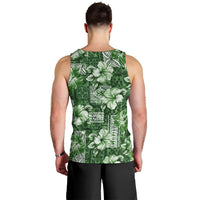 Hawaiian Quilt Pattern Men Tank Top Hibiscus and Tribal Element Vintage Green Vibe LT03 - Polynesian Pride
