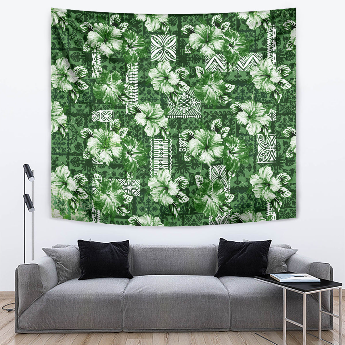 Hawaiian Quilt Pattern Tapestry Hibiscus and Tribal Element Vintage Green Vibe LT03 Green - Polynesian Pride