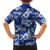 Hawaiian Quilt Pattern Family Matching Off Shoulder Short Dress and Hawaiian Shirt Hibiscus and Tribal Element Vintage Blue Vibe LT03 - Polynesian Pride