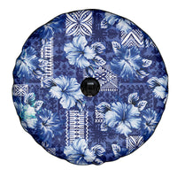 Hawaiian Quilt Pattern Spare Tire Cover Hibiscus and Tribal Element Vintage Blue Vibe LT03 - Polynesian Pride
