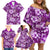 Hawaiian Quilt Pattern Family Matching Off Shoulder Short Dress and Hawaiian Shirt Hibiscus and Tribal Element Vintage Purple Vibe LT03 - Polynesian Pride