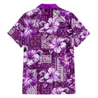 Hawaiian Quilt Pattern Family Matching Puletasi and Hawaiian Shirt Hibiscus and Tribal Element Vintage Purple Vibe LT03 - Polynesian Pride