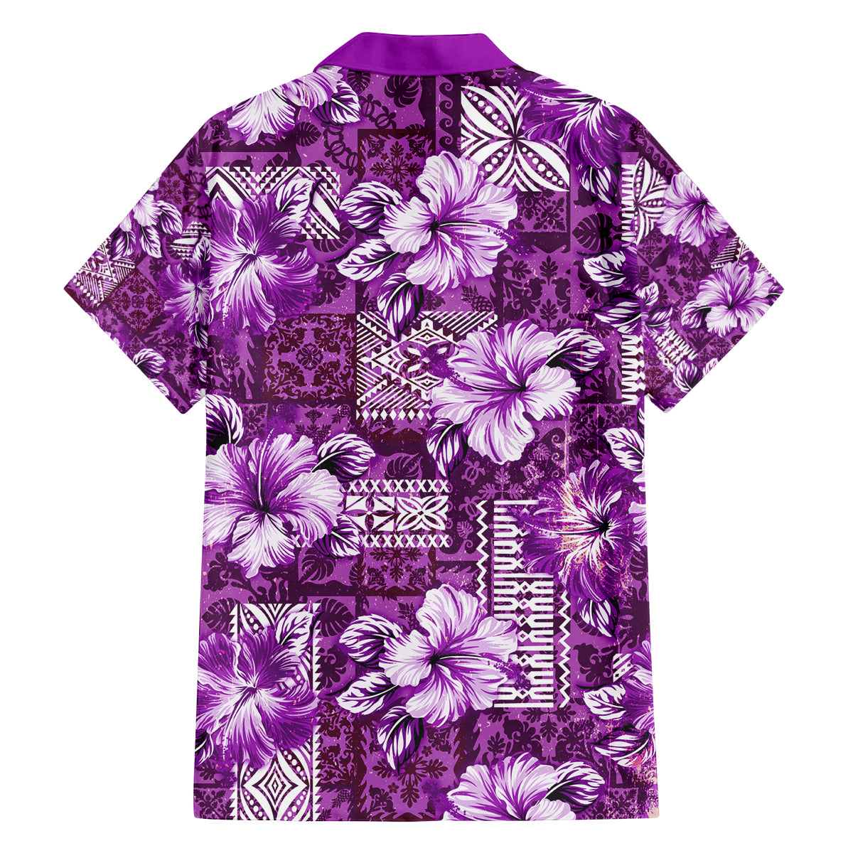 Hawaiian Quilt Pattern Family Matching Summer Maxi Dress and Hawaiian Shirt Hibiscus and Tribal Element Vintage Purple Vibe LT03 - Polynesian Pride