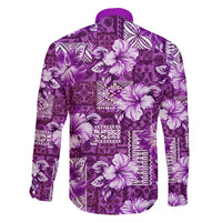 Hawaiian Quilt Pattern Family Matching Tank Maxi Dress and Hawaiian Shirt Hibiscus and Tribal Element Vintage Purple Vibe LT03 - Polynesian Pride