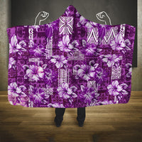 Hawaiian Quilt Pattern Hooded Blanket Hibiscus and Tribal Element Vintage Purple Vibe LT03 One Size Purple - Polynesian Pride