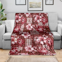 Hawaiian Quilt Pattern Blanket Hibiscus and Tribal Element Vintage Red Vibe LT03 - Polynesian Pride