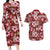 Hawaiian Quilt Pattern Couples Matching Long Sleeve Bodycon Dress and Hawaiian Shirt Hibiscus and Tribal Element Vintage Red Vibe LT03 Red - Polynesian Pride