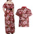 Hawaiian Quilt Pattern Couples Matching Off Shoulder Maxi Dress and Hawaiian Shirt Hibiscus and Tribal Element Vintage Red Vibe LT03 - Polynesian Pride