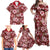 Hawaiian Quilt Pattern Family Matching Off Shoulder Maxi Dress and Hawaiian Shirt Hibiscus and Tribal Element Vintage Red Vibe LT03 - Polynesian Pride