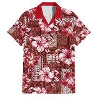Hawaiian Quilt Pattern Family Matching Short Sleeve Bodycon Dress and Hawaiian Shirt Hibiscus and Tribal Element Vintage Red Vibe LT03 Dad's Shirt - Short Sleeve Red - Polynesian Pride