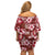 Hawaiian Quilt Pattern Off Shoulder Short Dress Hibiscus and Tribal Element Vintage Red Vibe LT03 - Polynesian Pride