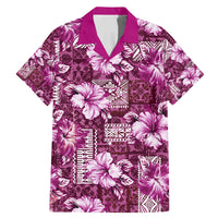 Hawaiian Quilt Pattern Family Matching Mermaid Dress and Hawaiian Shirt Hibiscus and Tribal Element Vintage Pink Vibe LT03 Dad's Shirt - Short Sleeve Pink - Polynesian Pride