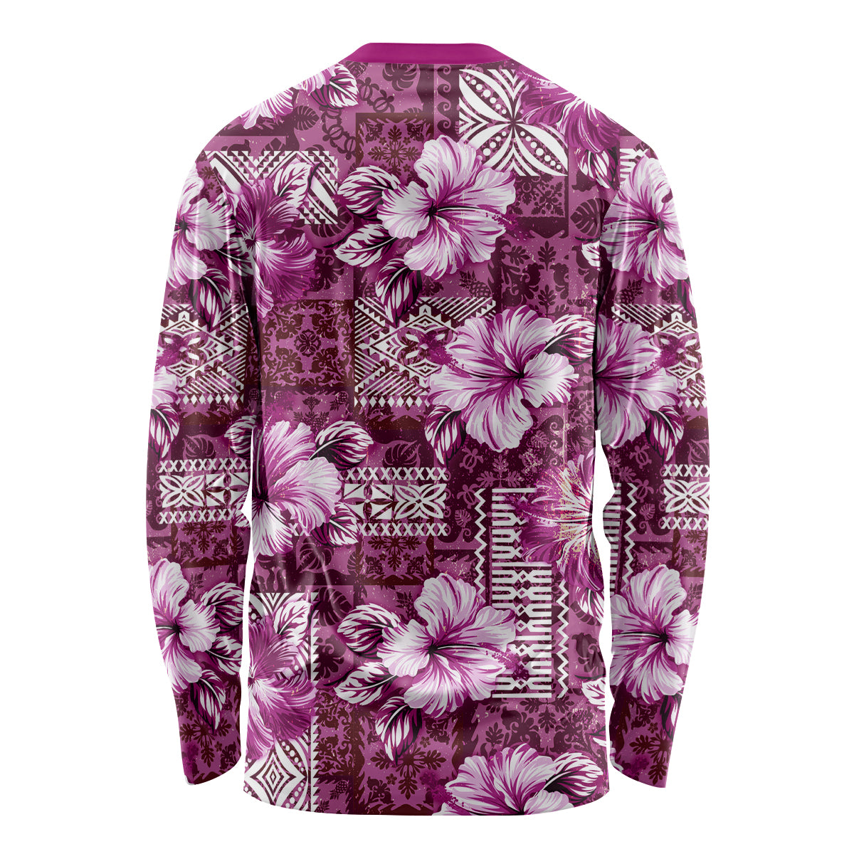 Hawaiian Quilt Pattern Long Sleeve Shirt Hibiscus and Tribal Element Vintage Pink Vibe LT03 - Polynesian Pride