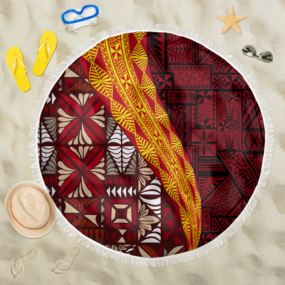 Tonga Feletoa Kupesi Fakatonga Beach Blanket LT03 One Size 150cm Red - Polynesian Pride