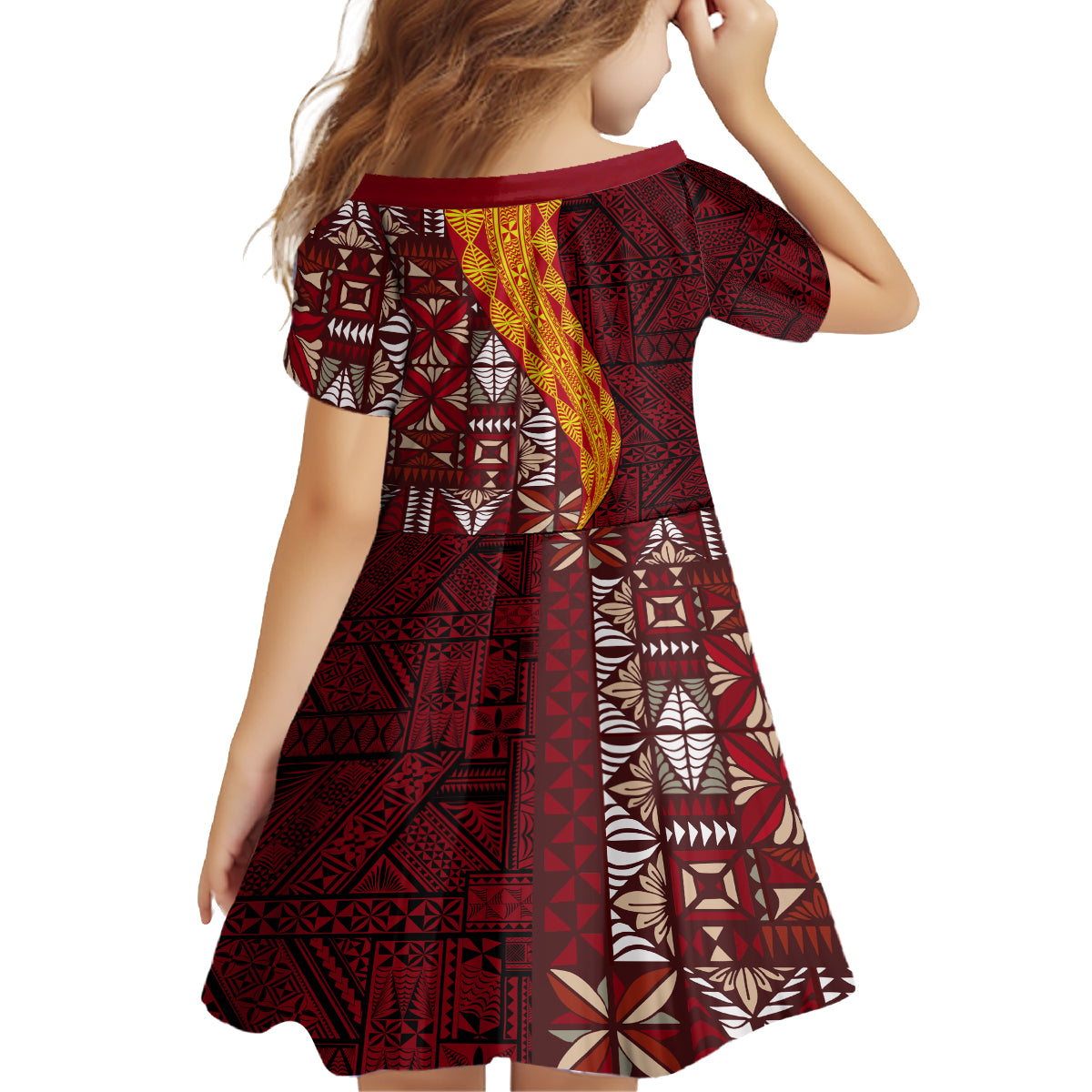 Tonga Feletoa Kupesi Fakatonga Family Matching Off Shoulder Long Sleeve Dress and Hawaiian Shirt LT03 - Polynesian Pride